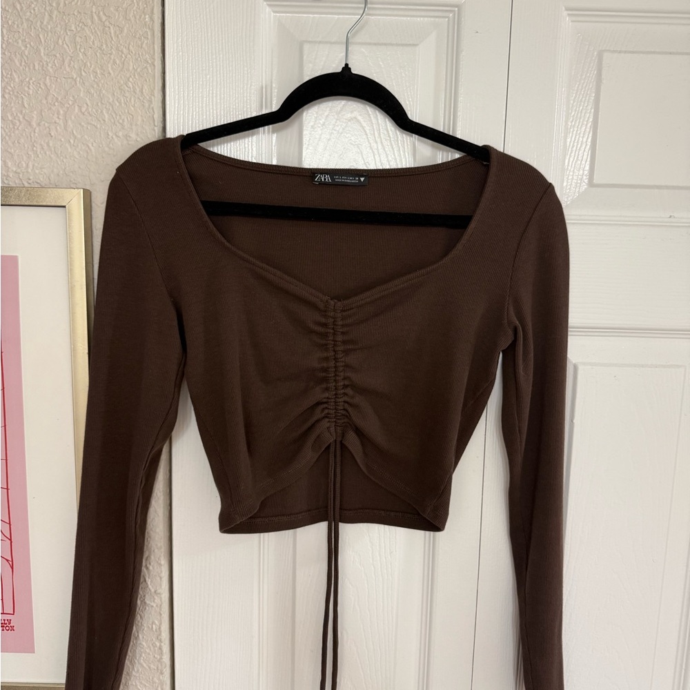 Zara Chocolate Brown Ruched crop top